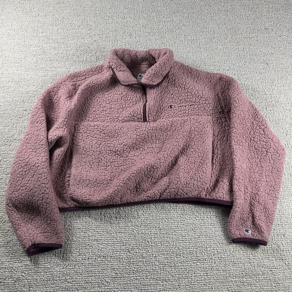 Champion Cropped Sherpa 1/4 Zip Pullover Women’s Size Large - Picture 1 of 7